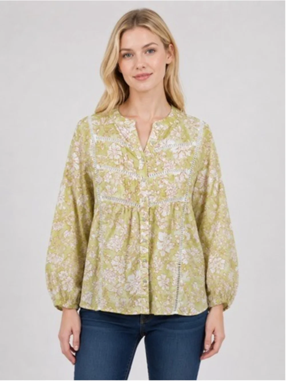 MAYE Paloma Shirt Havana Print Yellow Floral Cotton Pintuck Blouse Boho Size S